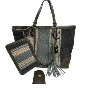 NWT Melissa Stripe Woven Leather Shopper In Carbon Multi 2way The Frye Company